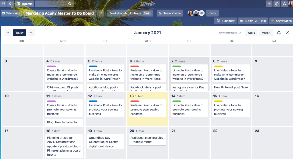 Using trello to plan a digital marketing calendar