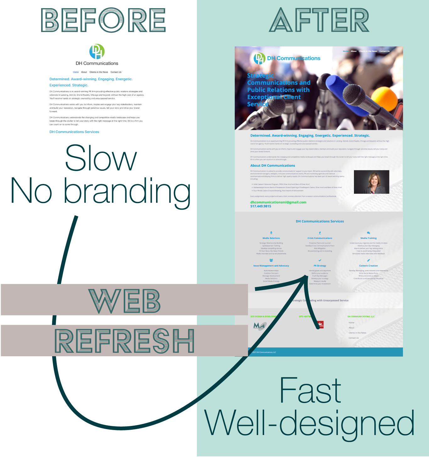 Before and after website refresh PR firm